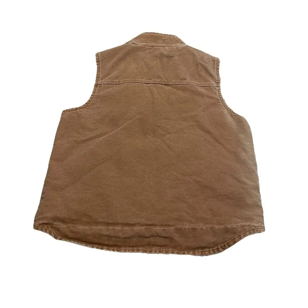 Vintage Carhartt Vest Mens Canvas Sherpa Lined Zip Solid Retro Y2K V33 211 Tan M - Picture 8 of 9